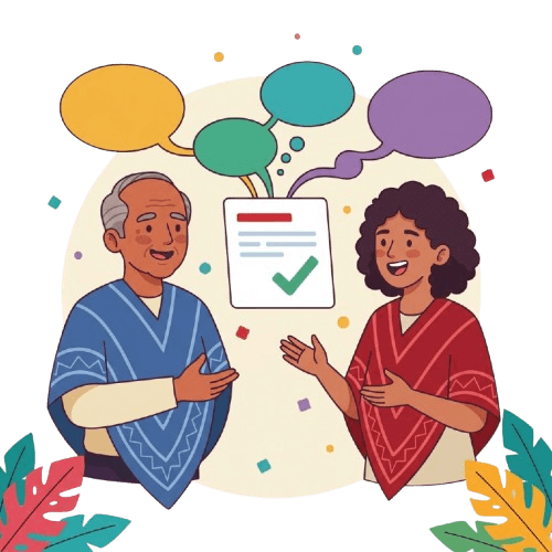 Vecinos conversando y aportando lo que saben sobre una promesa